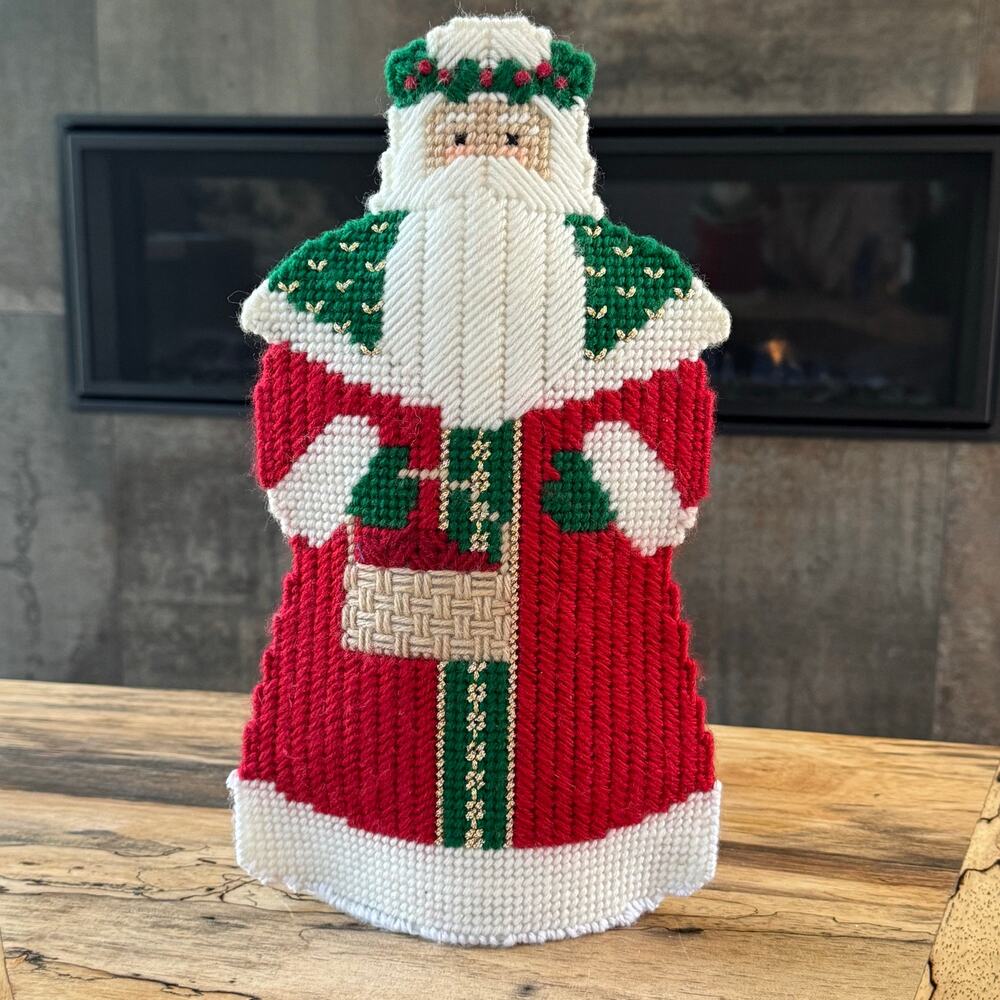 Vtg Plastic Canvas Santa Claus Figurine 14” Centerpiece Doorstop Needlepoint 3D